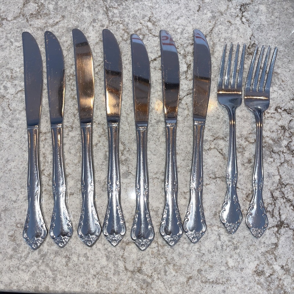 Estia Cascade 7 Butter Knives and 2 Dinner Forks Stainless Silverware Flatware